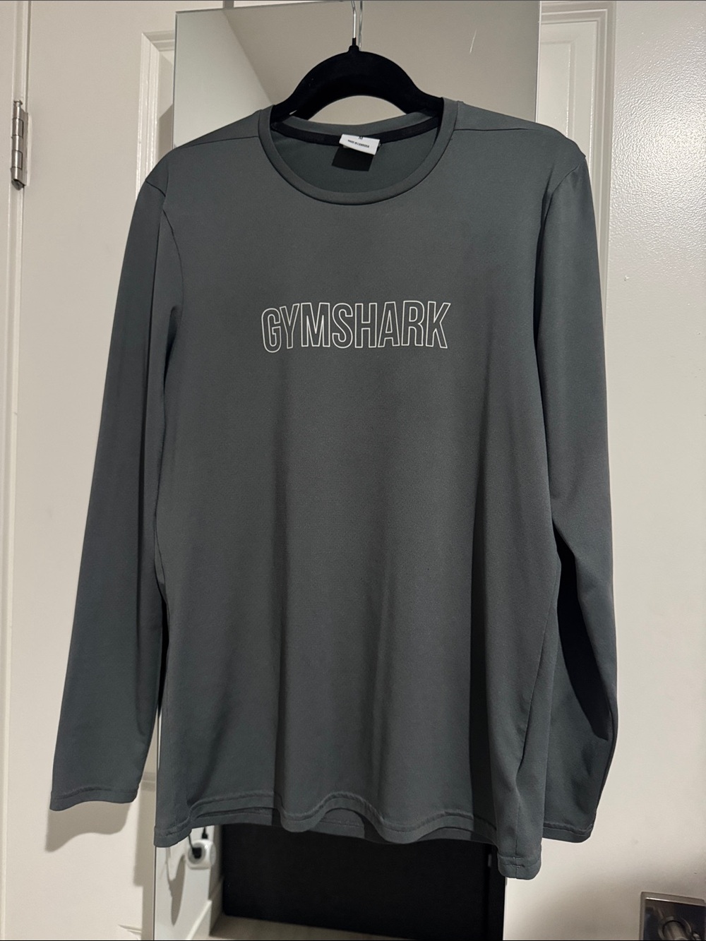 Gymshark Men's Long Sleeve Crew in Charcoal Gray with Logo